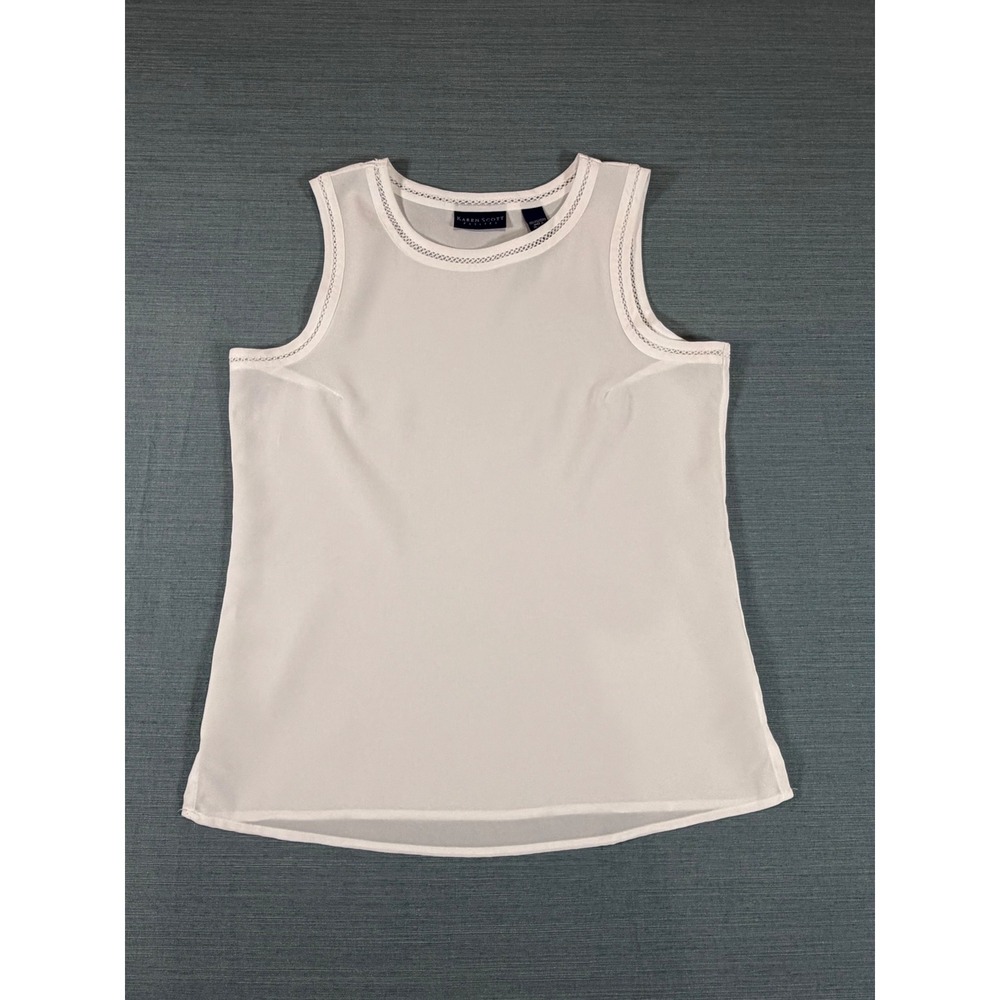 Karen Scott Petites White Sleeveless Shell Blouse Crochet Trim PS